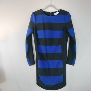Michael Kors Blue Black Striped Long Sleeve Sheath Dress Size 12